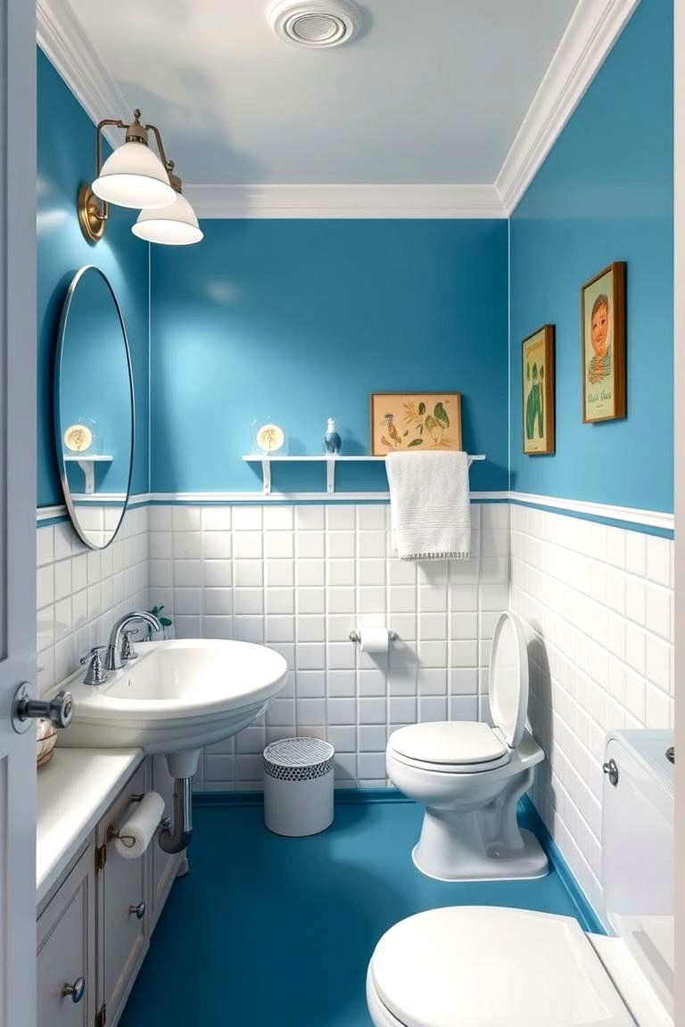 Blue and White Retro Bathroom - 24 Blue and White Bathroom Ideas