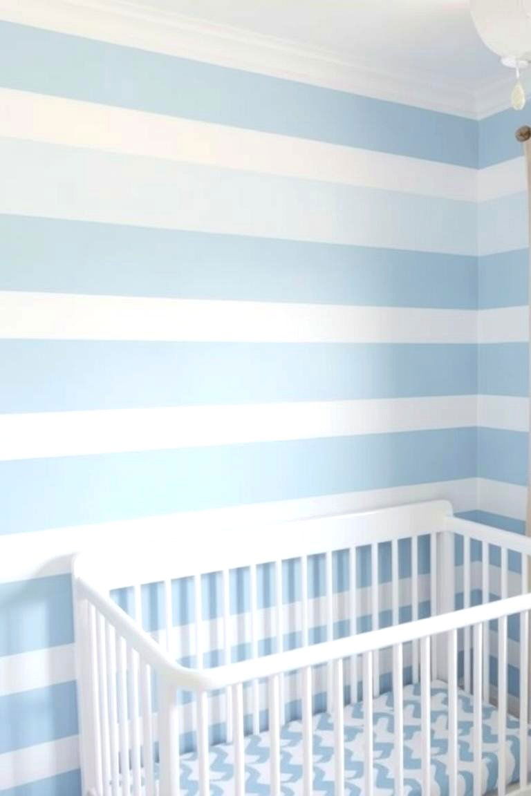 Blue and White Striped Wall Design - 24 Nautical Nursery Ideas