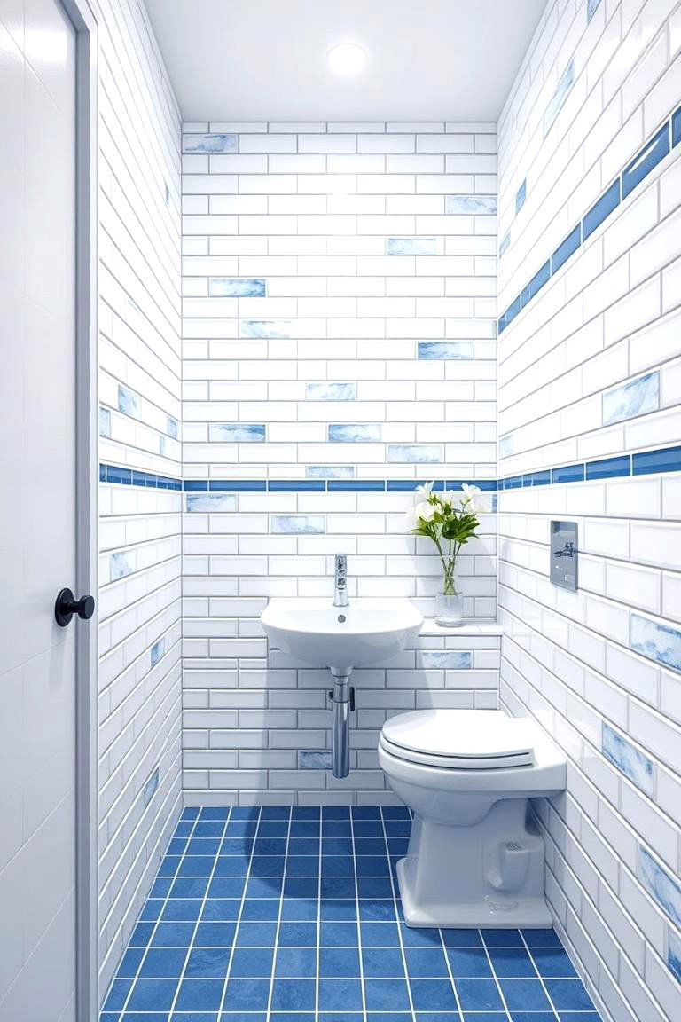 Blue and White Subway Tile Bathroom - 24 Blue and White Bathroom Ideas