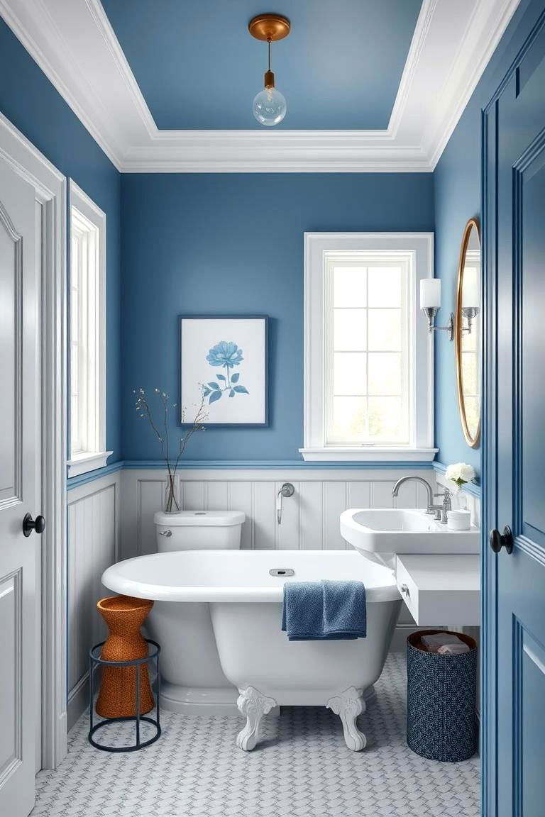 Blue and White Transitional Bathroom - 24 Blue and White Bathroom Ideas