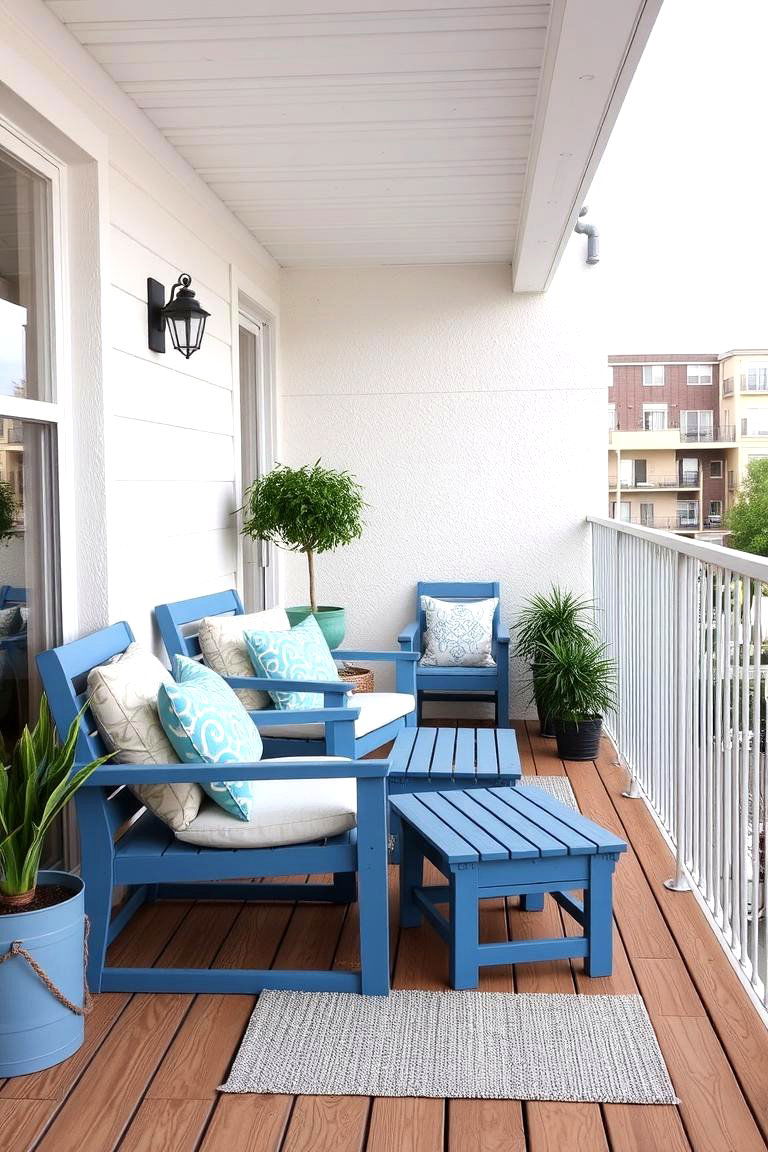 Blue and Wood Balcony Design - 24 Blue Room Ideas