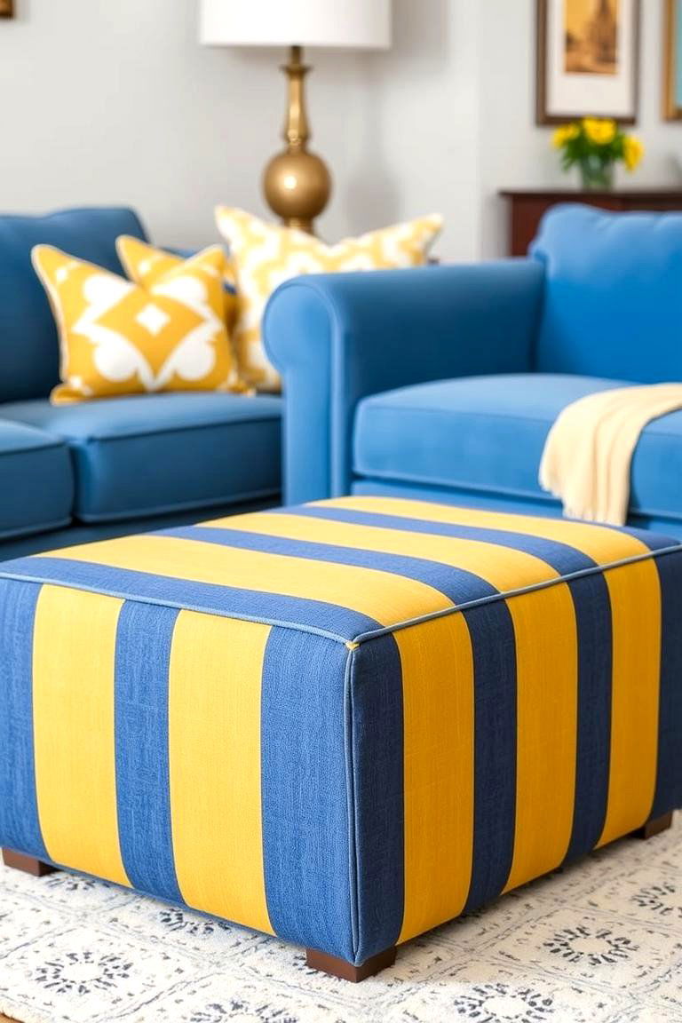 Blue and Yellow Striped Furniture - 24 Yellow and Blue Living Room Ideas