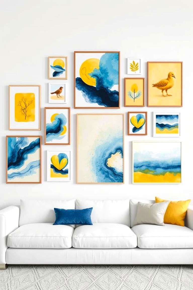 Blue and Yellow Wall Art Gallery - 24 Yellow and Blue Living Room Ideas