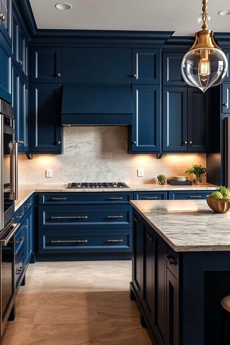 Blue with Natural Stone Countertops - 24 Blue Kitchen Ideas