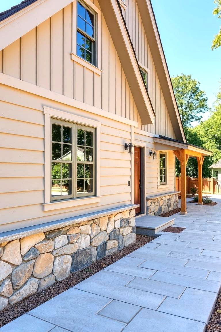 Board and Batten with Stone Accents - 24 modern cottage house exterior ideas