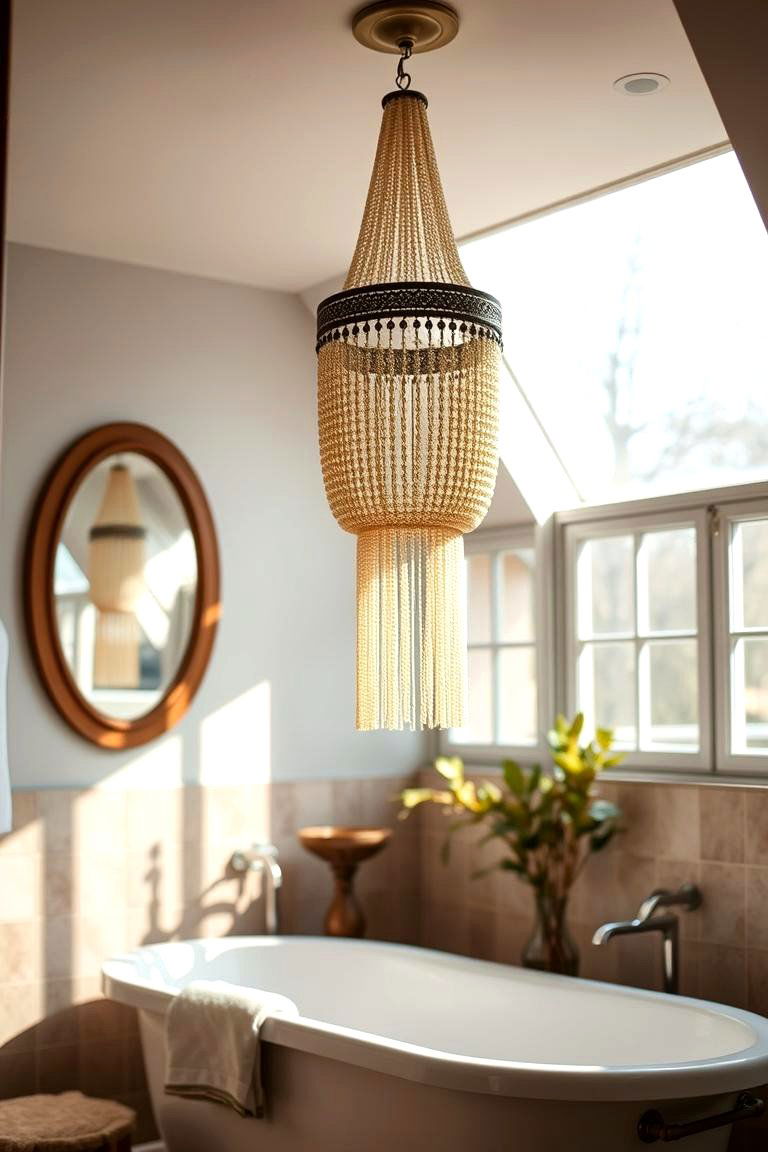 Bohemian Beaded Chandelier - 24 Bathroom Chandelier Ideas