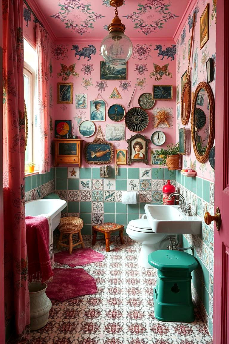 Bohemian Bliss - 24 Pink and Green Bathroom Design Ideas
