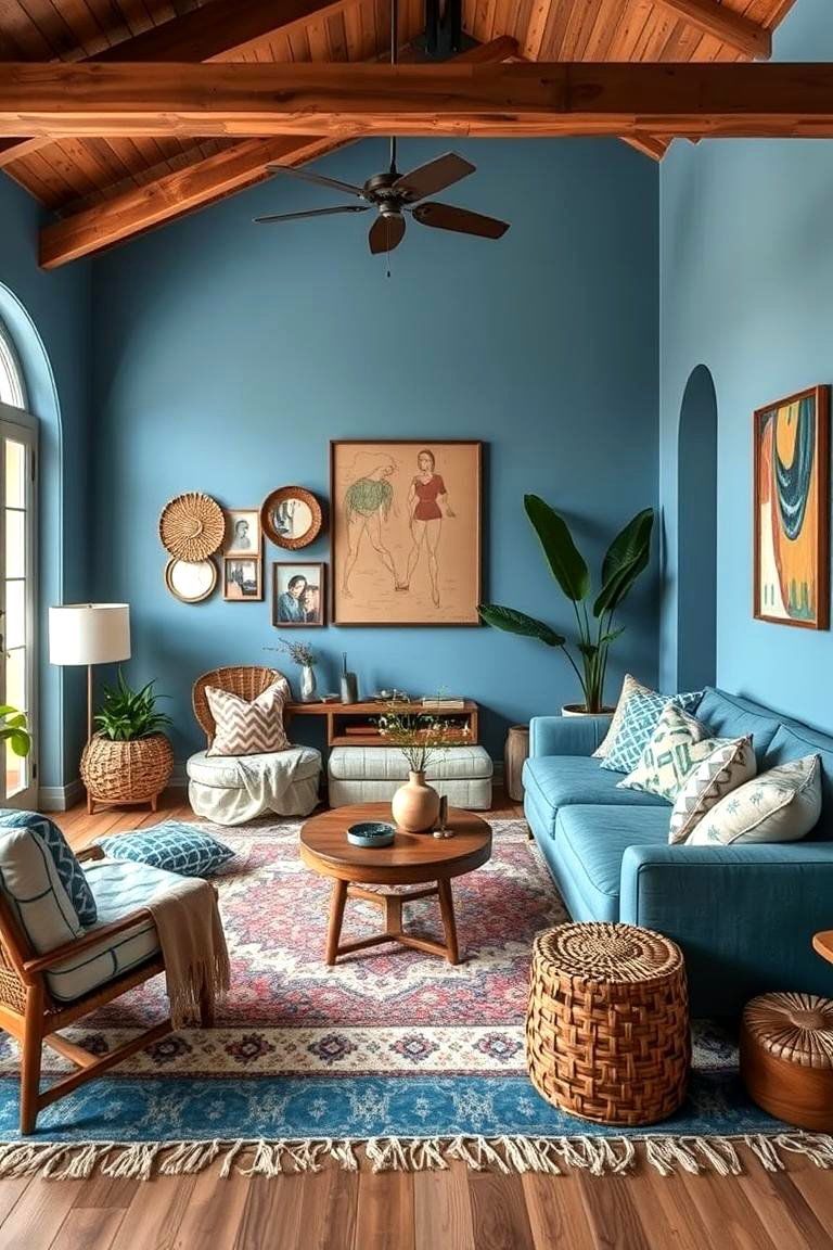 Bohemian Blue Tones for an Eclectic Flair - 24 Blue Living Room Ideas