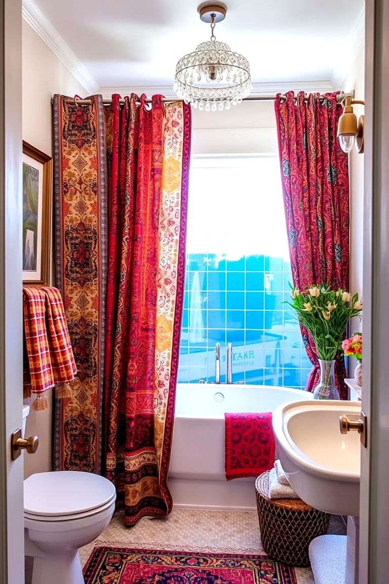Bohemian Chic Drapery - 24 bathroom curtain ideas