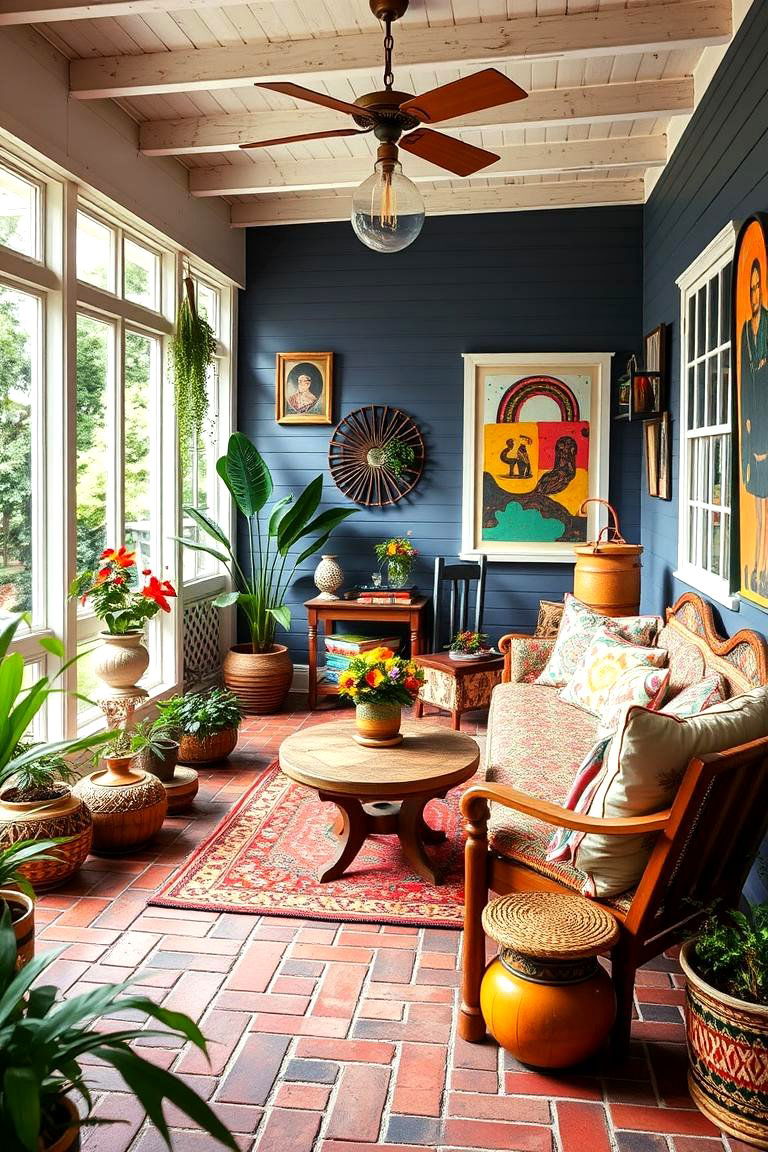 Bohemian Chic Hideaway - 24 Brick Floor Sunroom Ideas