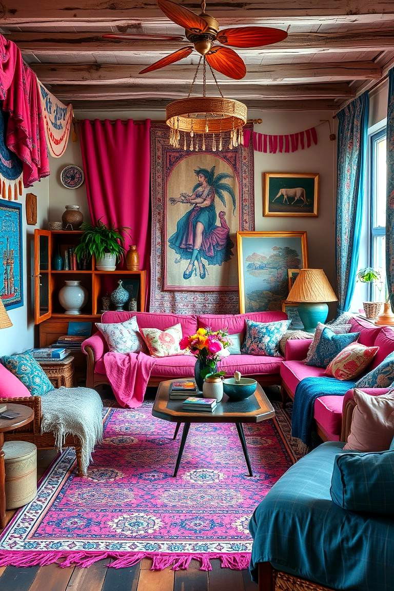 Bohemian Chic Mix - 24 Pink and Blue Living Room Ideas