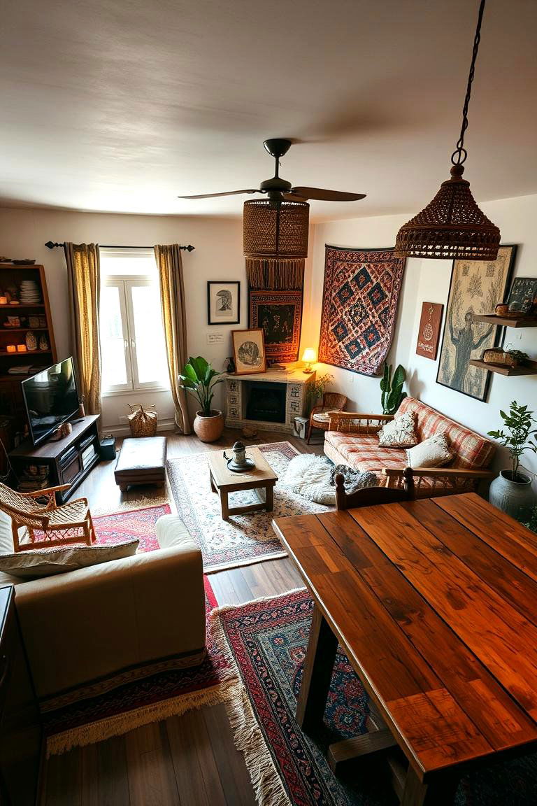 Bohemian Cozy Charm - 24 Small Living Room Ideas With Tv and Dining Table