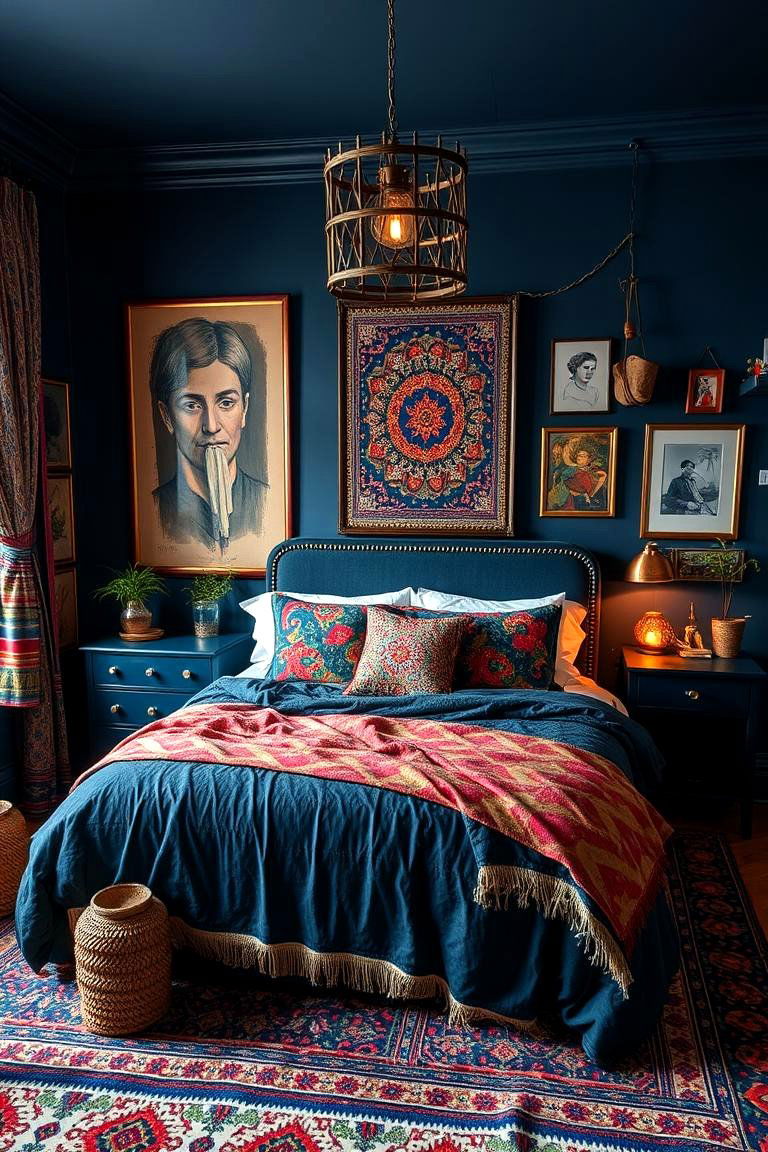 Bohemian Dark Blue Vibes - 24 Dark Blue Bedroom Ideas