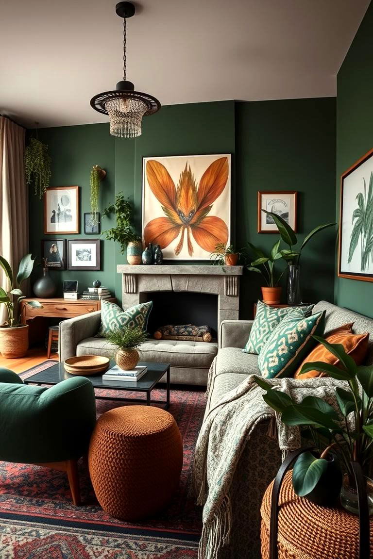 Bohemian Dark Green Vibes - 24 Dark Green Living Room Ideas