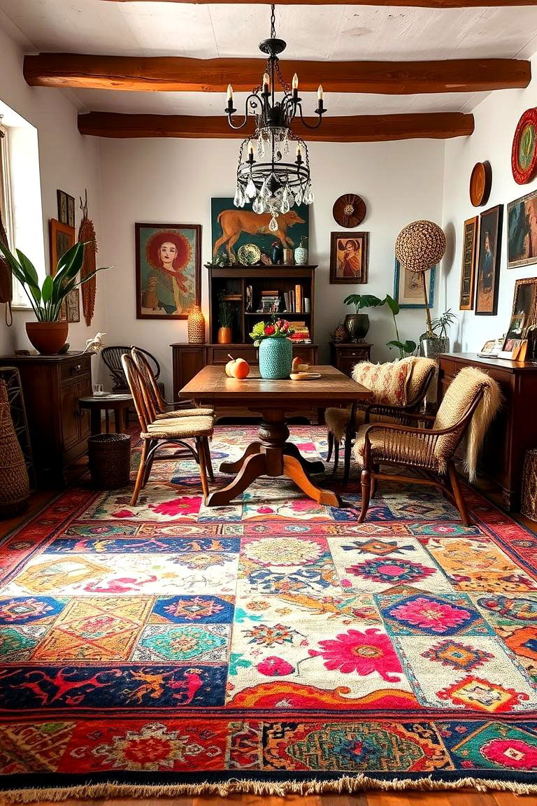 Bohemian Eclectic Carpet - 24 Carpeted Dining Room Ideas