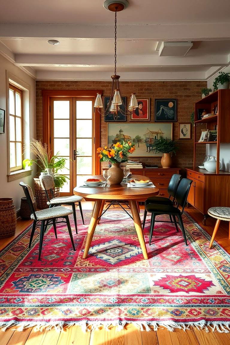Bohemian Eclectic Dining Room Rugs - 24 Dining Room Rug Ideas