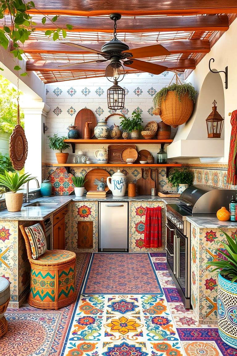 Bohemian Eclectic Outdoor Kitchen - 24 L Shaped Outdoor Kitchen Ideas