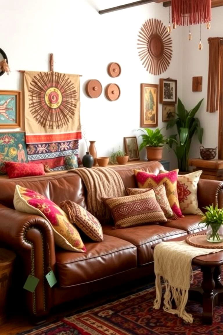 Bohemian Eclectic - 24 Brown Leather Couch Living Room Ideas