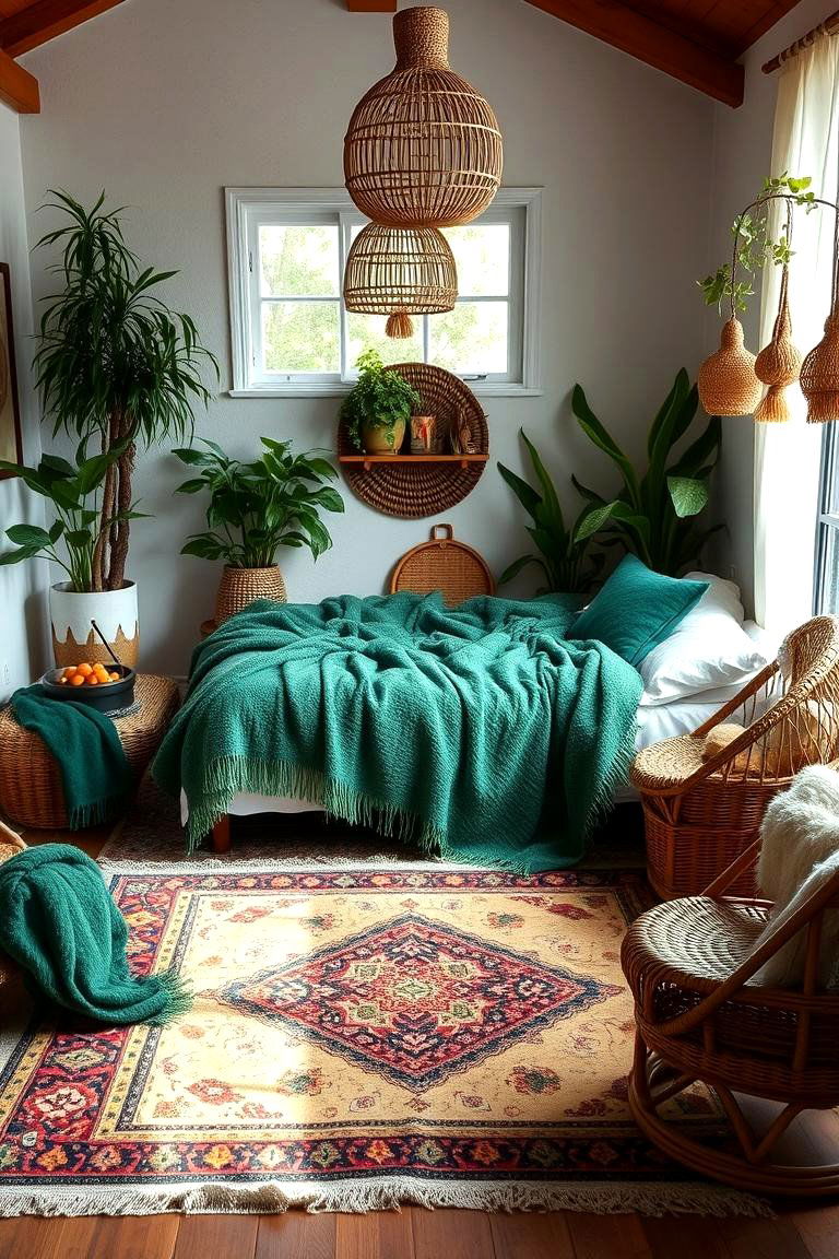 Bohemian Emerald Green Bedroom - 24 Emerald Green Bedroom Ideas