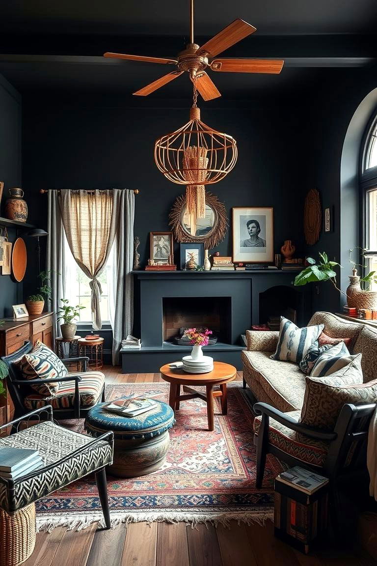 Bohemian Free Spirit - 24 Contrasting Living Rooms With Dark Grey Walls