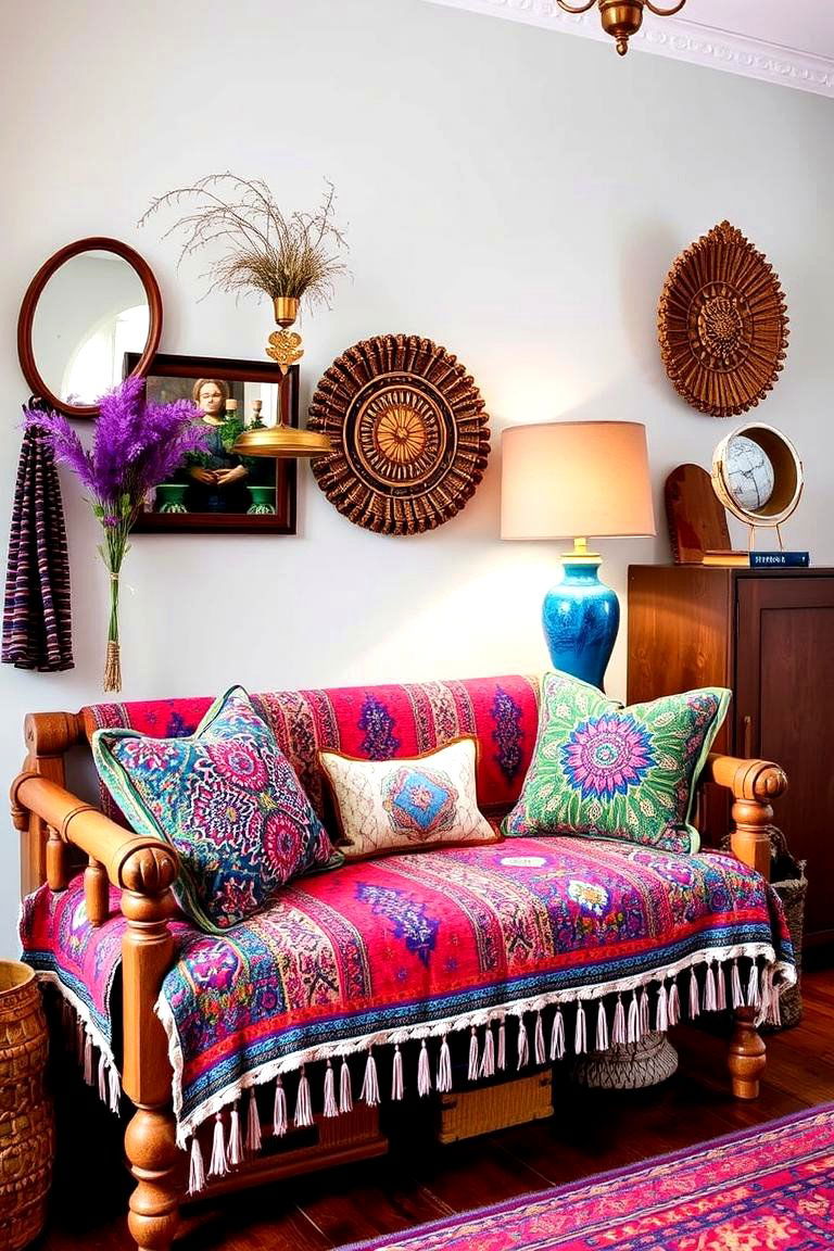 Bohemian Inspired Bench - 24 Entryway Bench Ideas