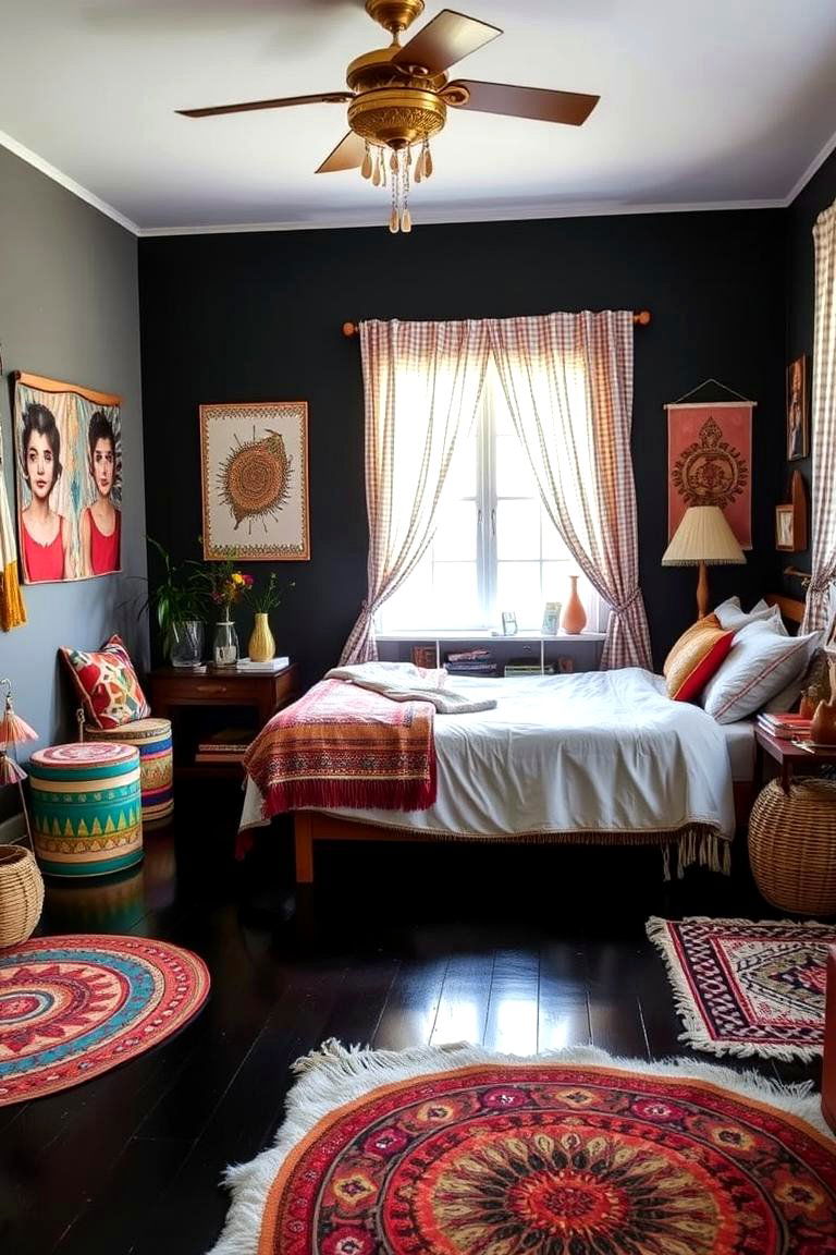 Bohemian Inspired Black Floor Bedroom - 24 Black Floor Bedroom Ideas