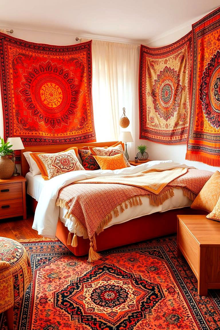 Bohemian Orange Accents - 24 Orange Bedroom Ideas