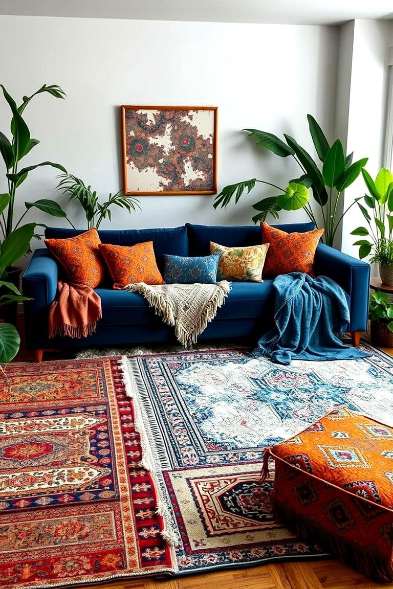 Bohemian Orange and Blue Living Room - 24 orange and blue living room ideas