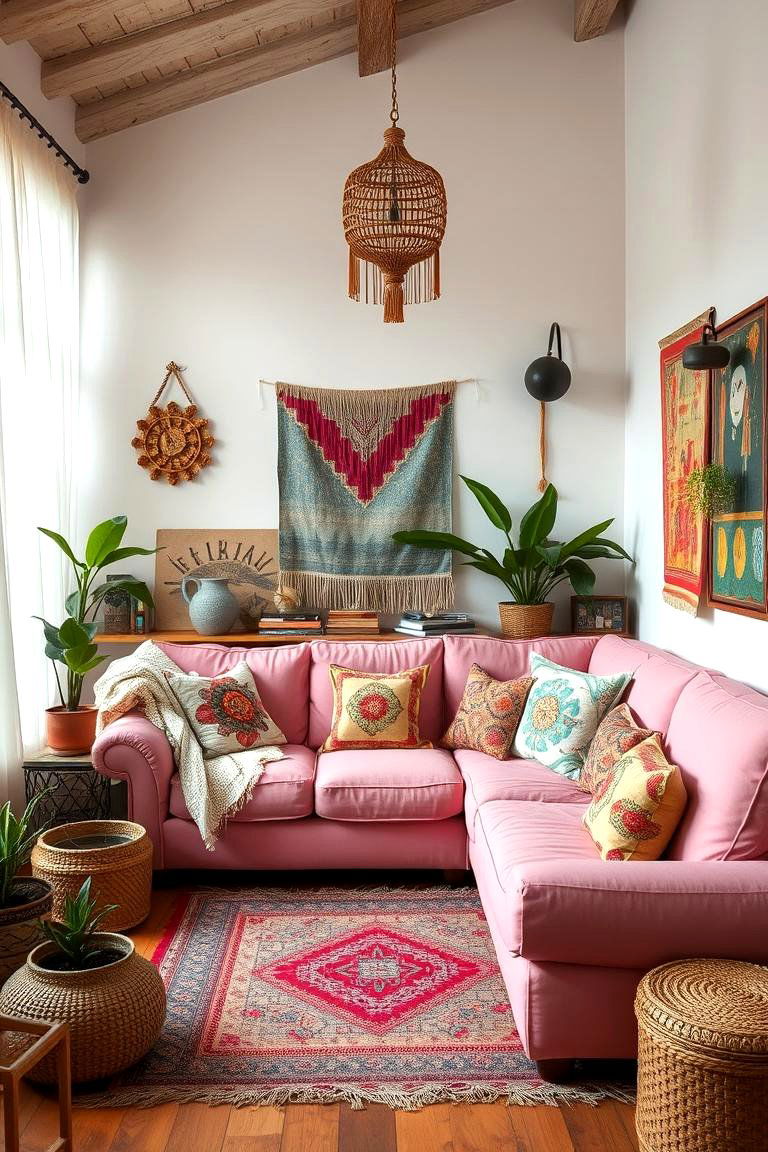 Bohemian Pink Vibes - 24 Pink Couch Living Room Ideas