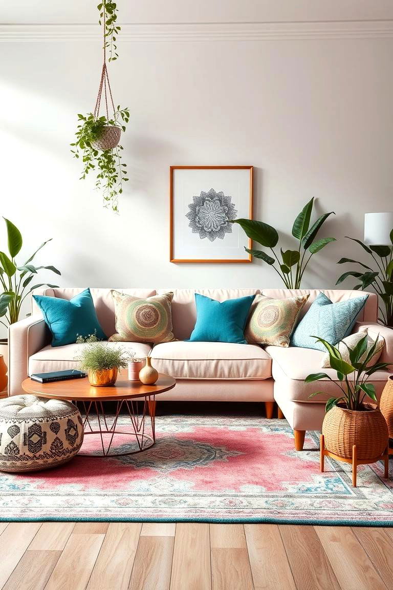 Bohemian Pink and Teal Living Space - 24 Pink Room Ideas