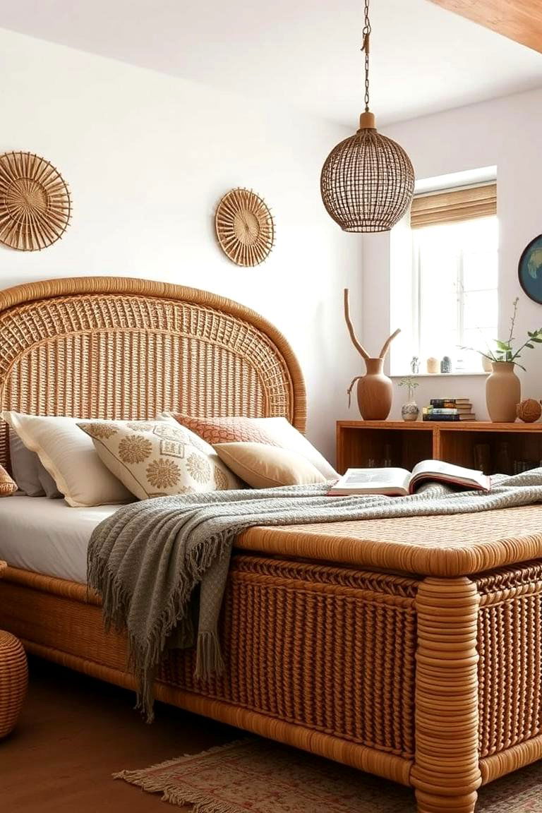 Bohemian Rattan Bed - 24 Unique Bed Design Ideas