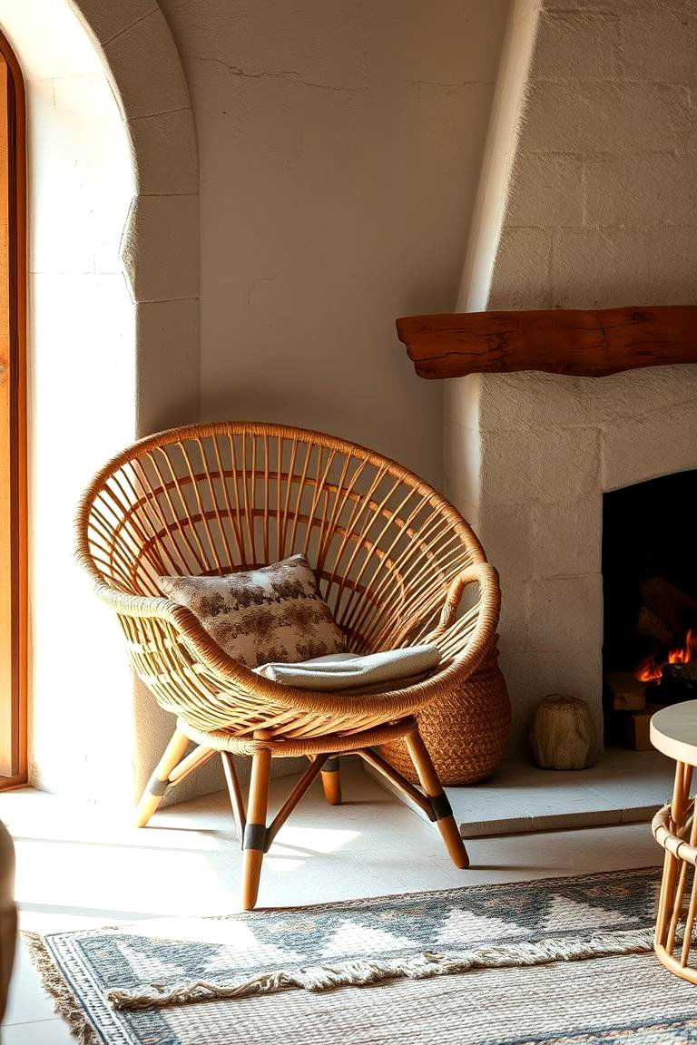 Bohemian Rattan Chair - 24 Chairs in Front of Fireplace Ideas