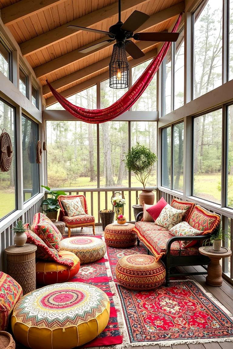 Bohemian Screened in Deck with Eclectic Flair - 24 Screened-in Deck Ideas