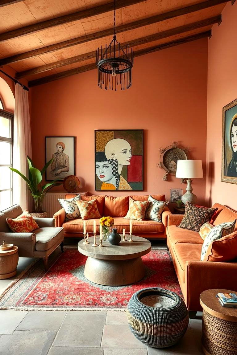 Bohemian Terracotta Lounge - 24 terracotta living room ideas