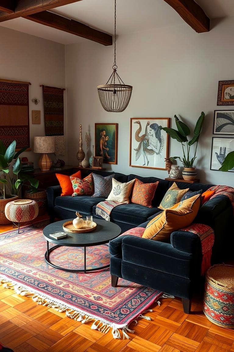 Bohemian Touch - 24 Black Couch Living Room Ideas