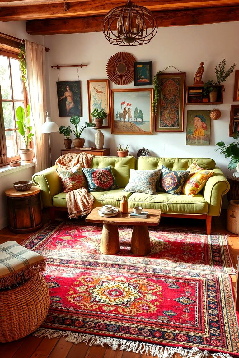 Bohemian Vibe with Earthy Textures - 24 sage green couch living room ideas