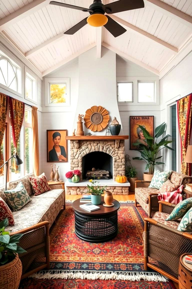 Bohemian Vibes Sunroom - 24 Sunroom With Fireplace Ideas