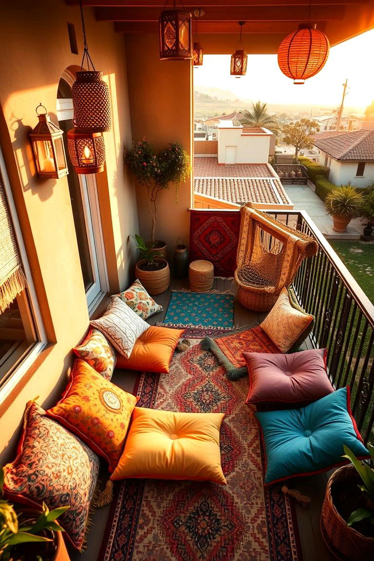 Bohemian Vibes with Floor Cushions - 24 Bedroom Balcony Ideas