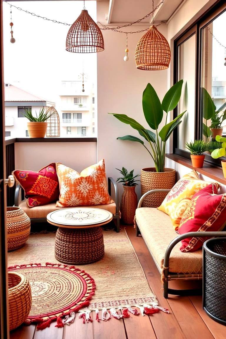 Boho Balcony Office with Textiles - 24 Balcony Office Ideas