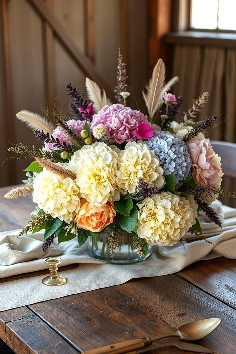 Boho Chic Hydrangea Centerpiece - 24 Hydrangea Centerpiece Ideas