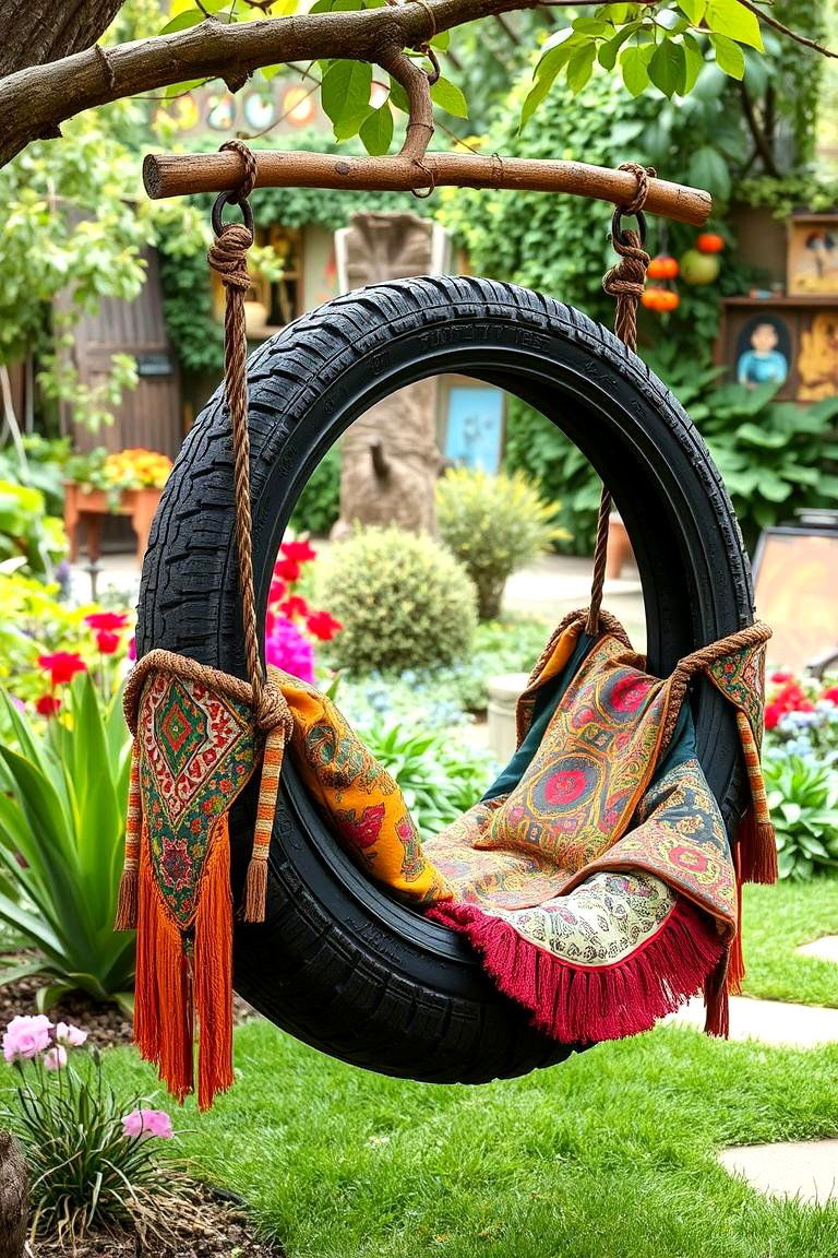 Boho Chic Tire Swing - 24 Tire Swing Ideas