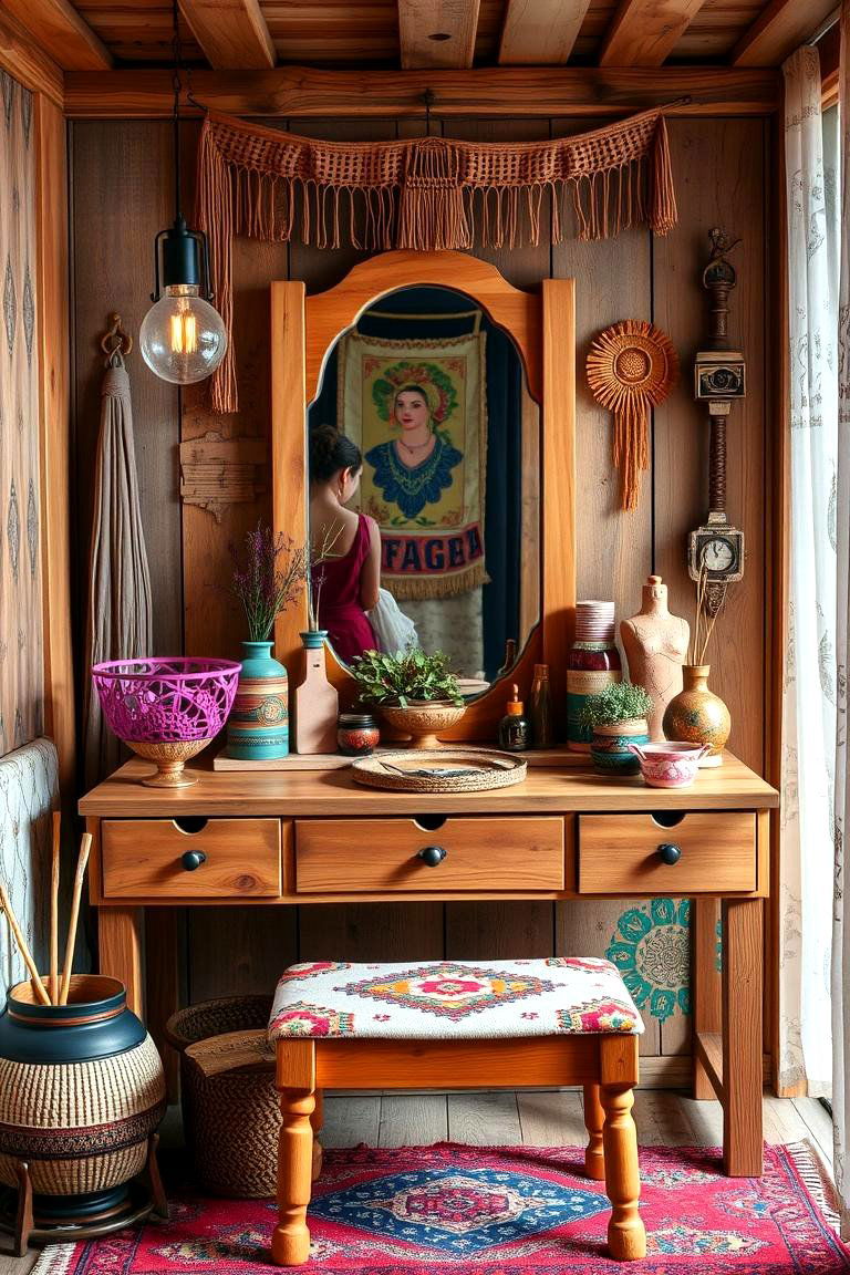 Boho Chic Vanity with Eclectic Touch - 24 Bedroom Vanity Ideas