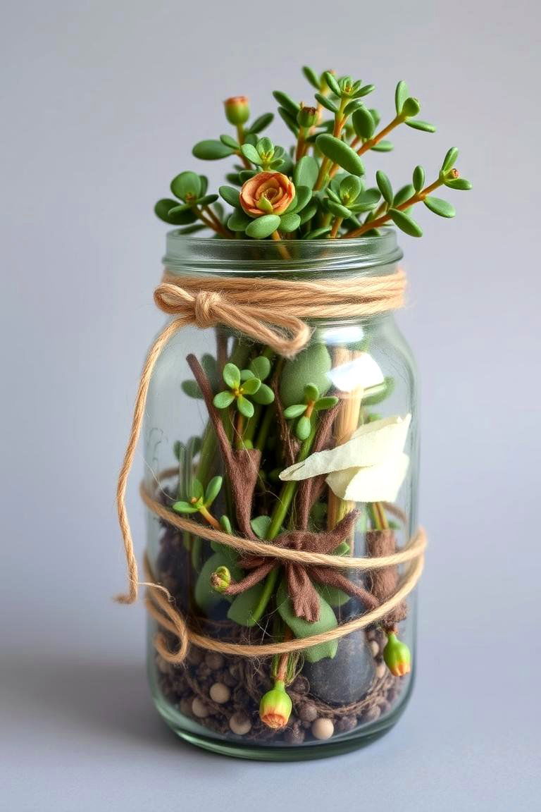 Boho Fusion Mixed Textures and Natural Elements - 24 Mason Jar Wedding Centerpieces