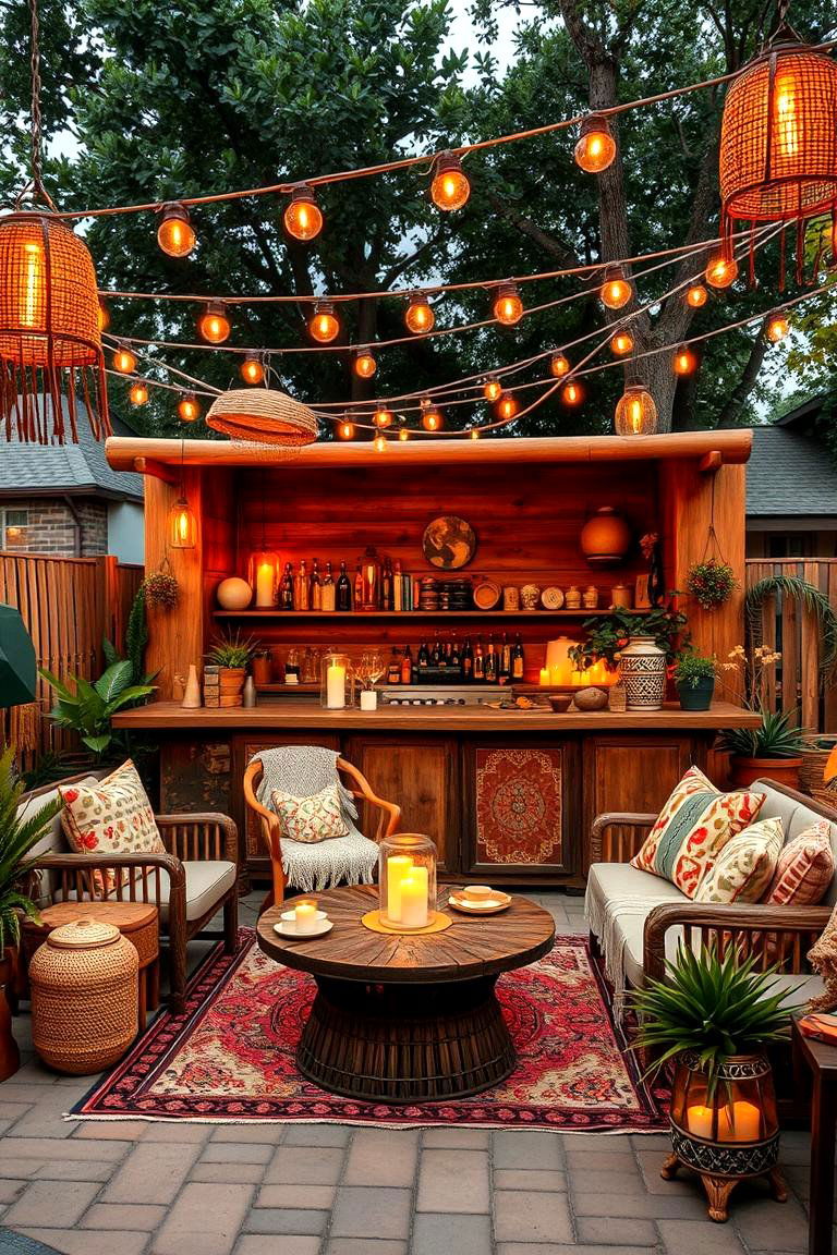 Boho Outdoor Bar Vibe - 24 Boho Patio Ideas