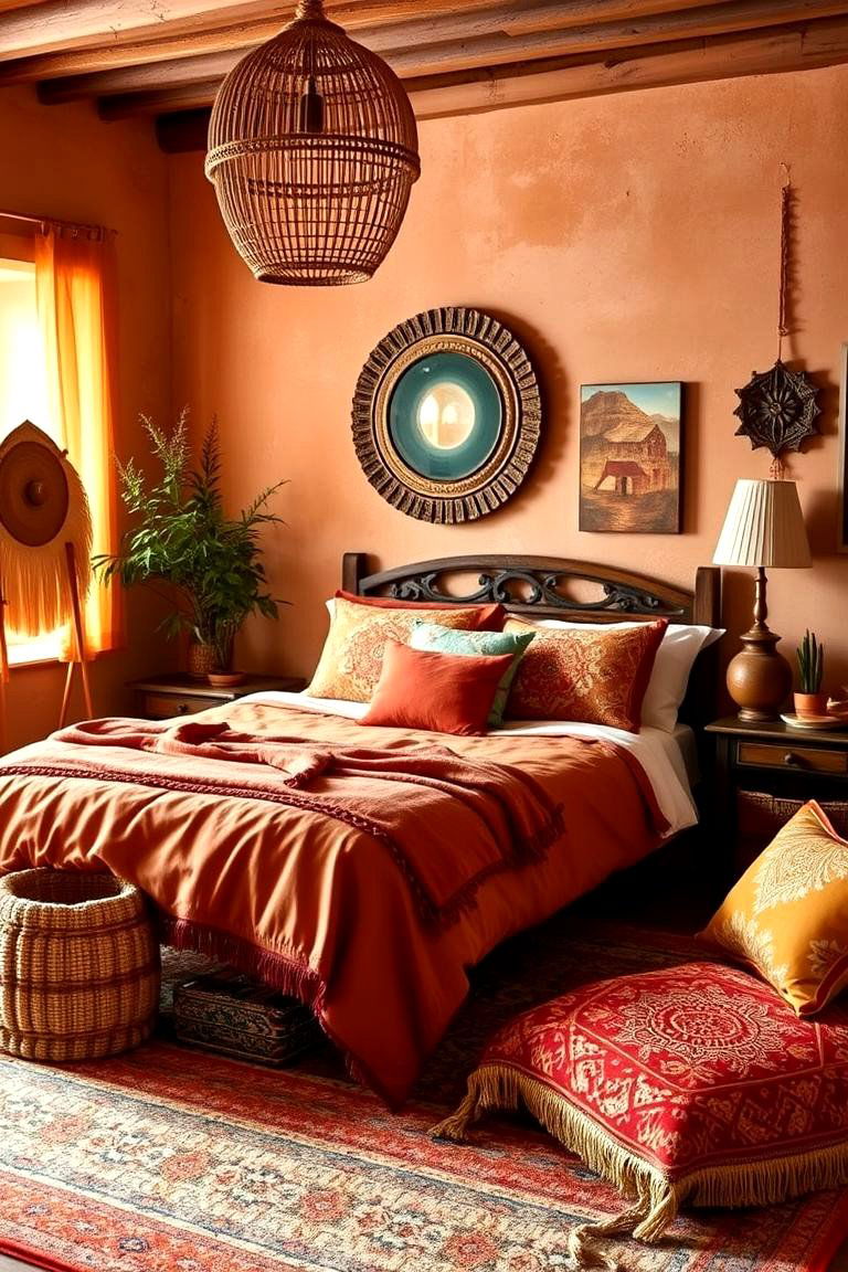 Boho Terracotta Accents - 24 Terracotta Bedroom Ideas