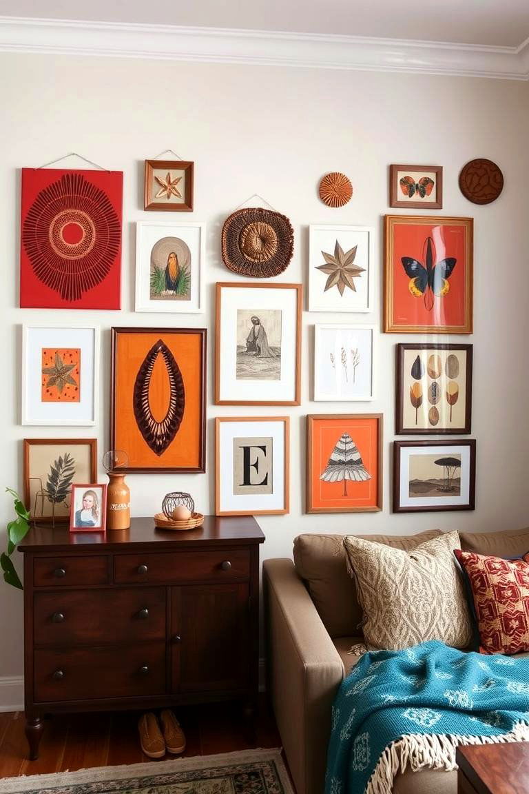 Boho Wall Art in Burnt Orange Hues - 24 Boho Burnt Orange Bedroom Ideas