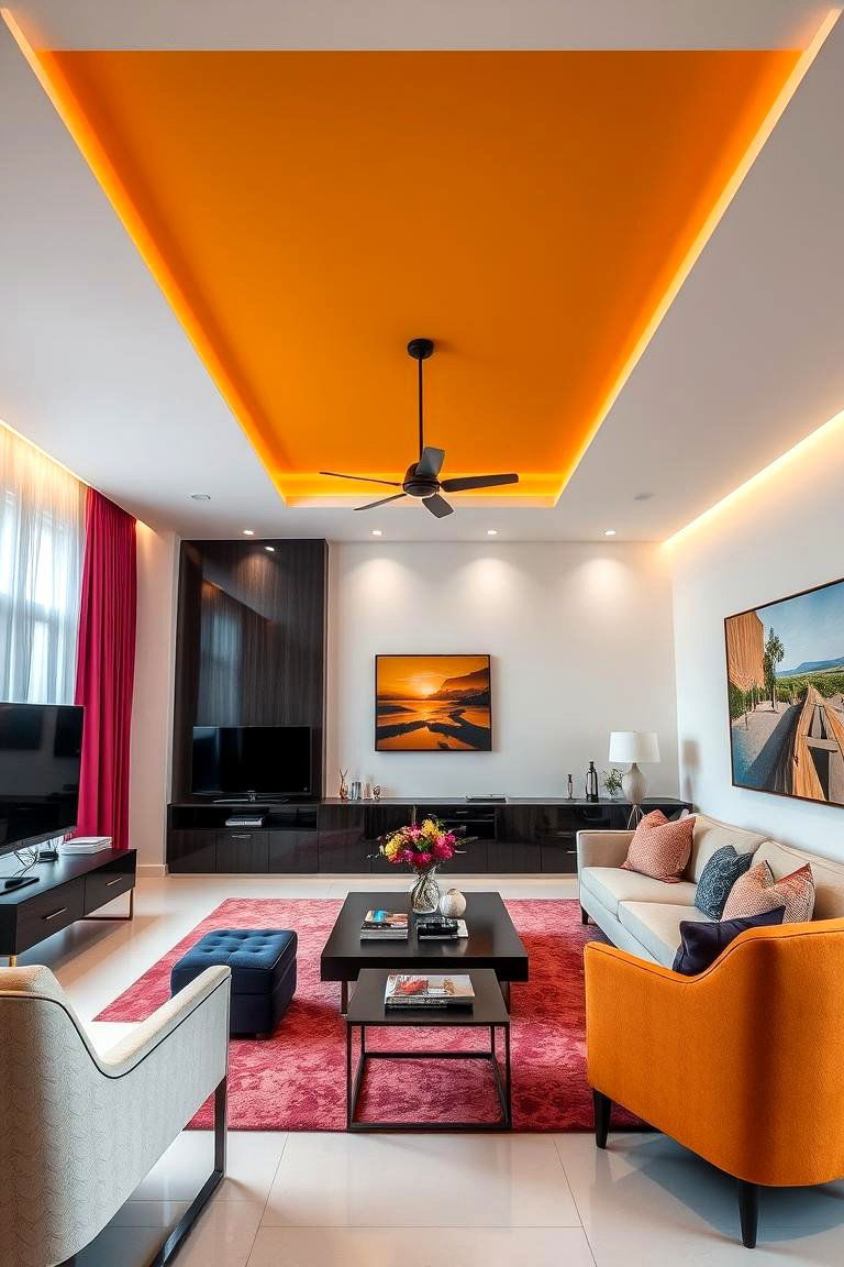 Bold Accent Color Ceiling - 24 Ceiling Paint Ideas