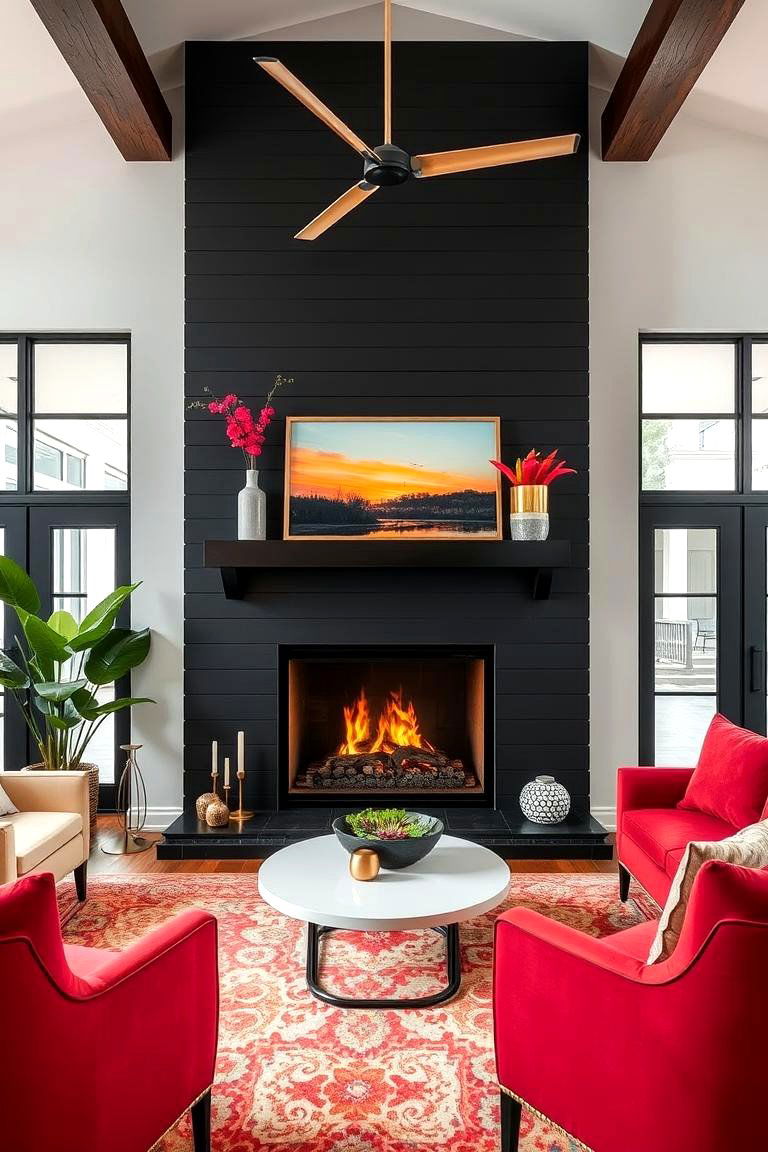 Bold Accent Focus - 24 Black Shiplap Fireplace Ideas