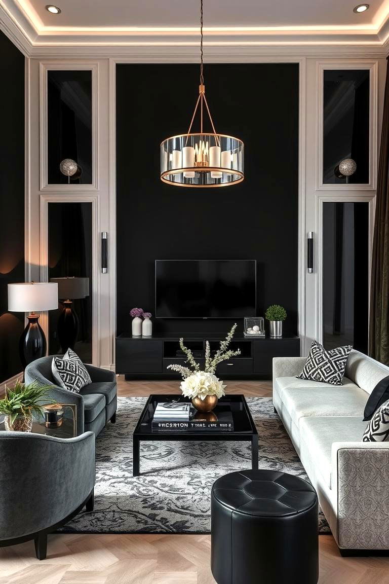 Bold Accent Highlights - 24 Black and White Living Room Ideas