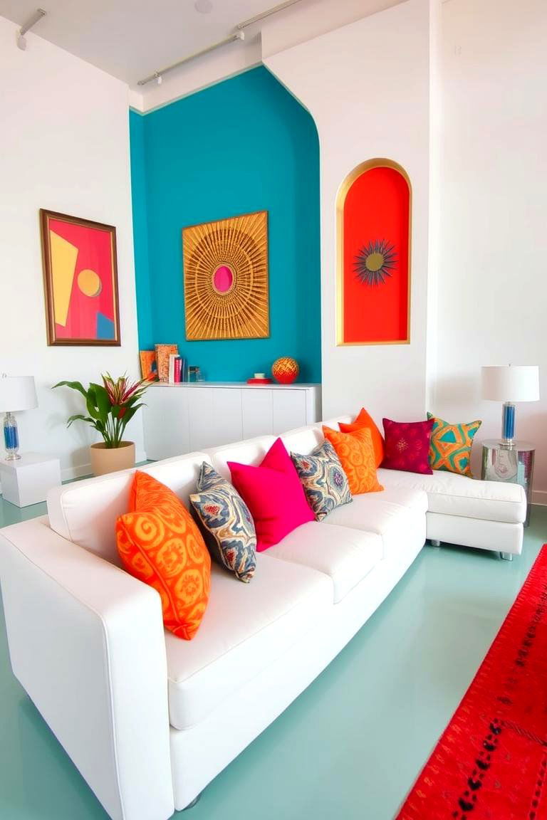 Bold Accent Integration - 24 White Couch Living Room Ideas